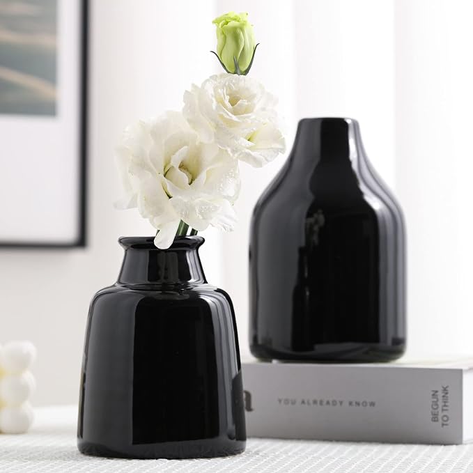 Black Small Vase Set of 3 for Modern Home Decor, Ceramic Vases for Centerpieces - Image 3