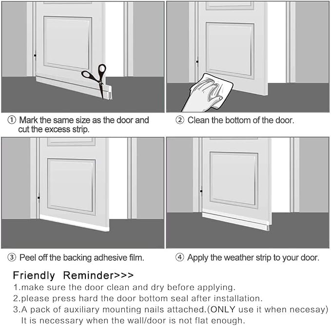 Huge Gap Door Draft Stopper, 3.4" W x 39" L Widened Rubber Door Sweep, Noise & - Image 7