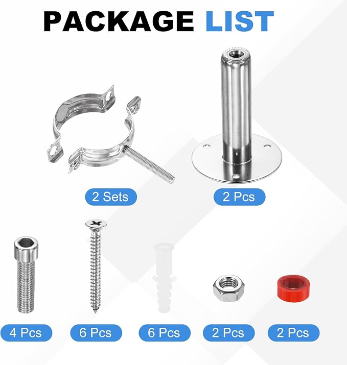 HARFINGTON 2 Set Wall Mount Ceiling Mount Pipe Supports 304 Stainless Steel - Image 3