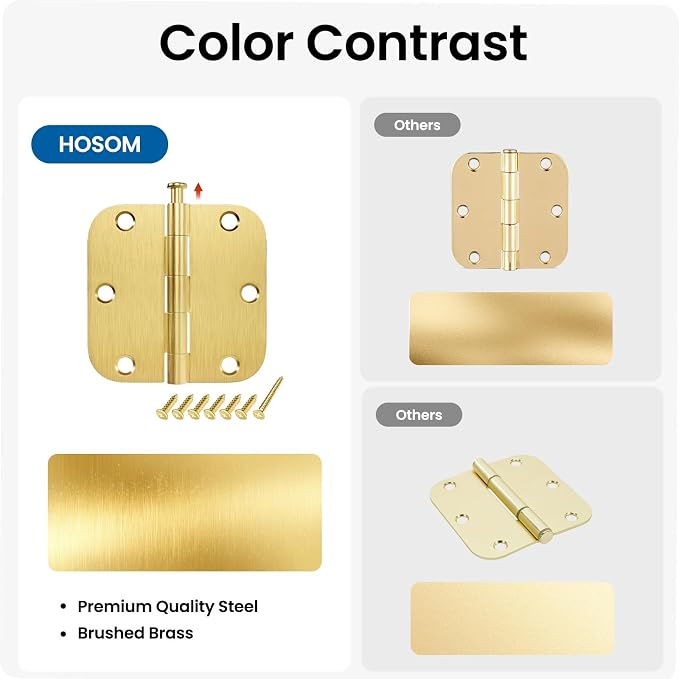 HOSOM 30 Pack Door Hinges Satin Brass 3.5 x 3.5 Inch Interior Door Hinge - Image 4