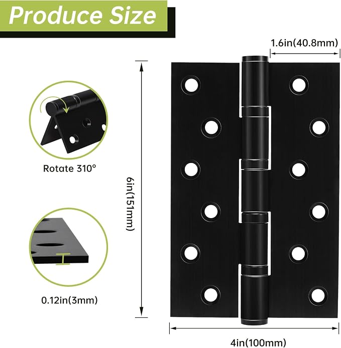 6 Pack Black Door Hinges 6 Inches Ball Bearing Hinges Heavy Duty Stainless - Image 2
