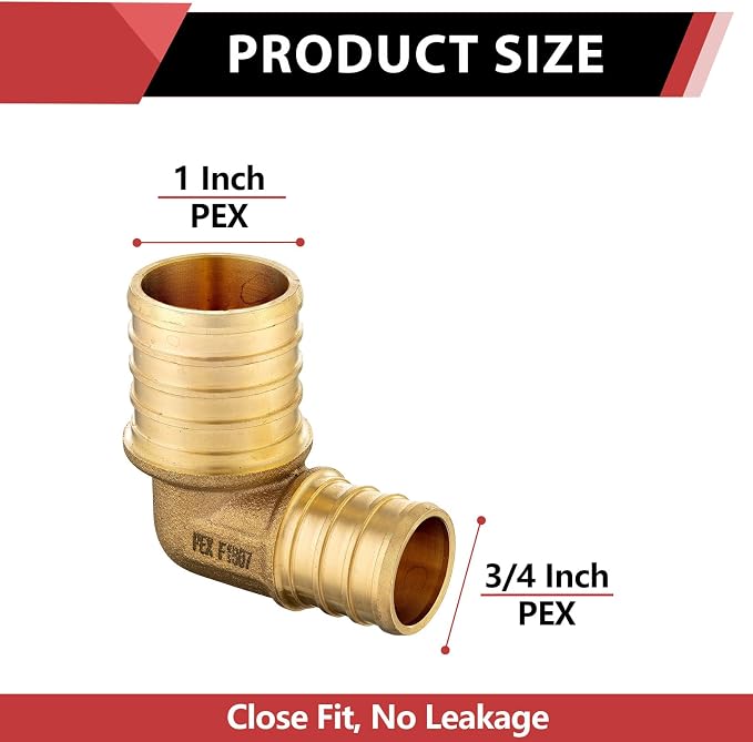 5PC EFIELD 3/4"x1" Pex Reducing Elbow Crimp Brass Fittings | - Image 2