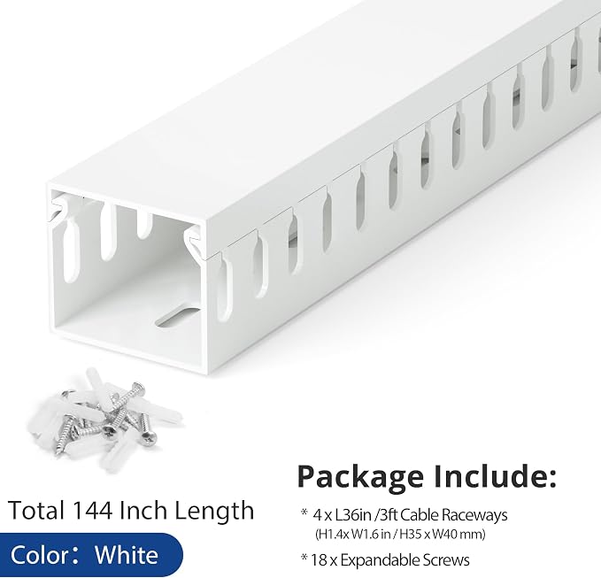1.4"H x 1.6"W Cable Raceway, 12ft Under Desk Wire Management Channel, 4 Pack - Image 4