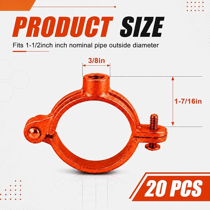 20 Pack 1-1/2 in. Hinged Split Ring Pipe Hanger, Tubing and Industrial Vintage - Image 2