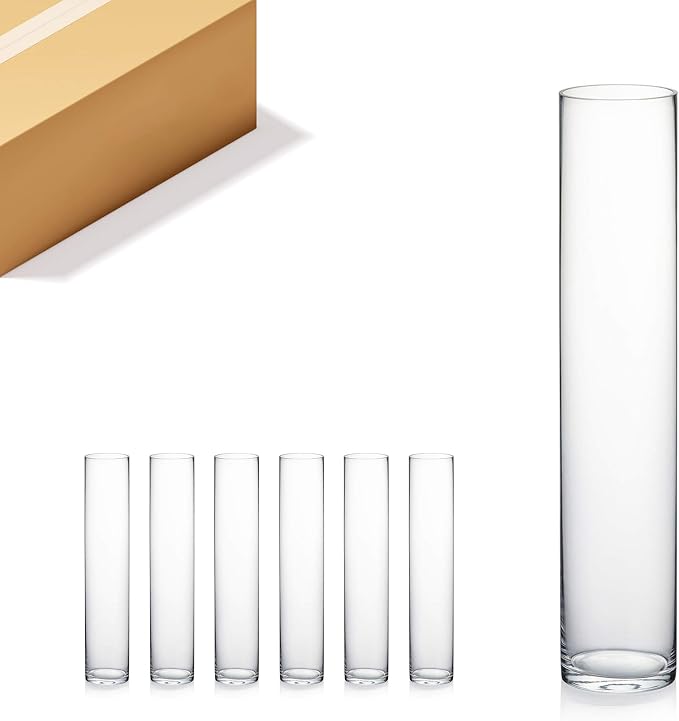 WGVI Quality Thick Weighted Tall Clear Cylinder Glass Vases, Flower Arrangement by WGVInternational-OpusGlassware
