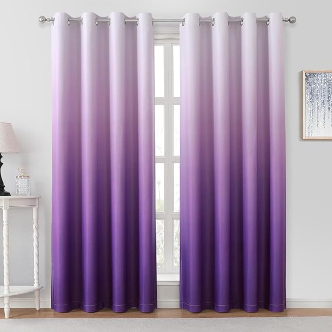 HOMEIDEAS Purple Ombre 100% Blackout 52W x 84L 2 Panels | Gradient, Room by HOMEIDEAS