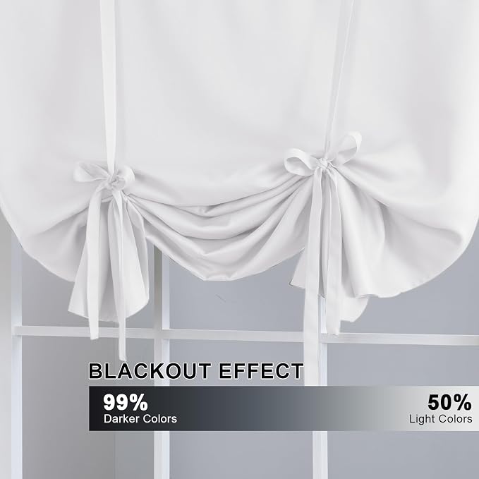 H.VERSAILTEX Pure White Curtains Thermal Insulated Tie Up Window Shade Light - Image 3