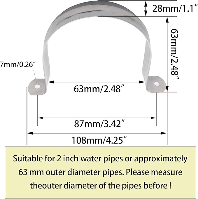 2inch Rigid Support Pipe Strap, 2 Hole U-Tube Strap Clamp, Stainless Steel - Image 2