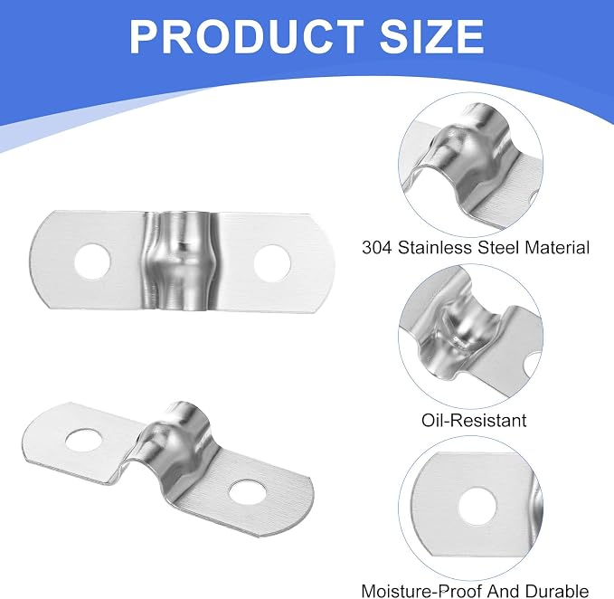 25Pcs 1/4" 304 Stainless Steel Rigid Pipes Strap Two Hole Straps U Bracket Pipe - Image 3