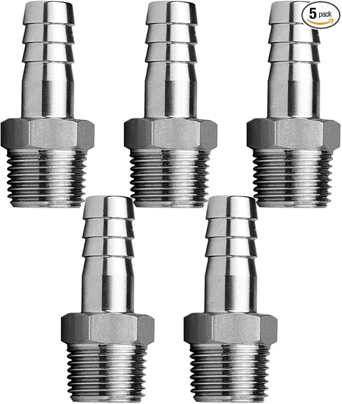 Stainless Steel Hose Barb Fitting 3/16" Hose Barb to 3/8" NPT Male Thread by Fitvell