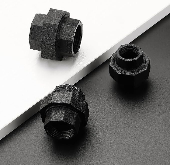 1/2" Black Pipe Fittings Union Home Expert 4 Pack | Malleable Cast Iron Pipe - Image 2