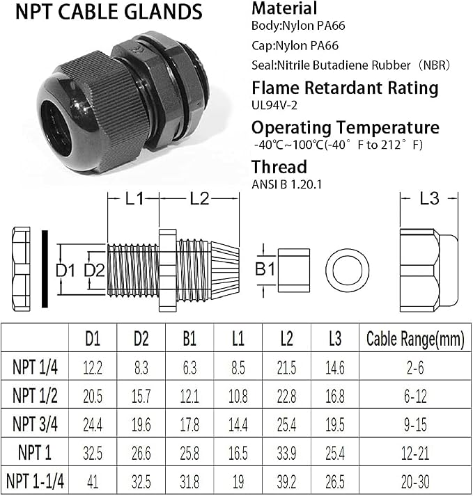 PENGLIN 8PCS Cable Glands 1" NPT Nylon Cable Connector Waterproof | - Image 3