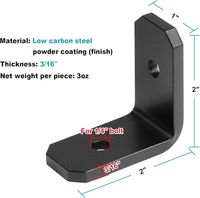 4 PCS 2" x 1" Heavy Duty L Angle Bracket, 6 Gauge | Max Load 300lbs - Image 2