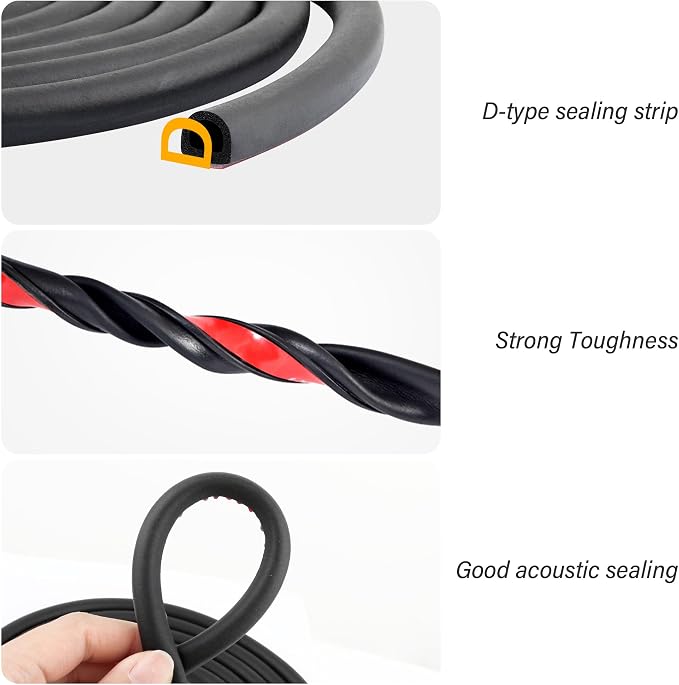 26Ft Automotive Weather Stripping, D-Type Car Door Seal Strip Fits - Image 5