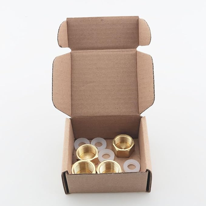 4pcs Brass Pipe Caps with Rubber Washers 3/8 inch NPT Female Pipe Plugs Hex - Image 5
