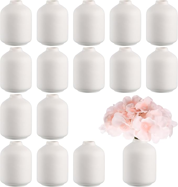 Tioncy 15 Pack White Ceramic Bud Vases Bulk Boho Small Flower Vase White by Tioncy