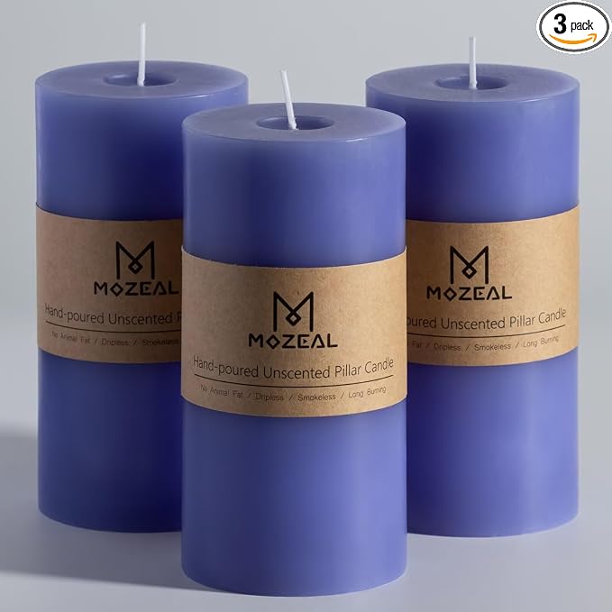 MOZEAL 3" x 6" Hand-Poured Unscented Candle, Dripless Pillar Candle Set of 3 by MOZEAL