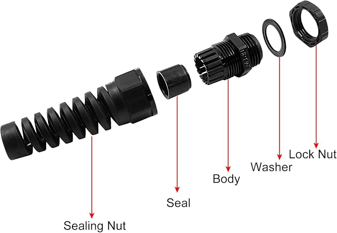 Bonsicoky 5 Pcs NPT 1/2" Cable Glands, 6-12mm | Strain Relief, IP68 Waterproof - Image 4