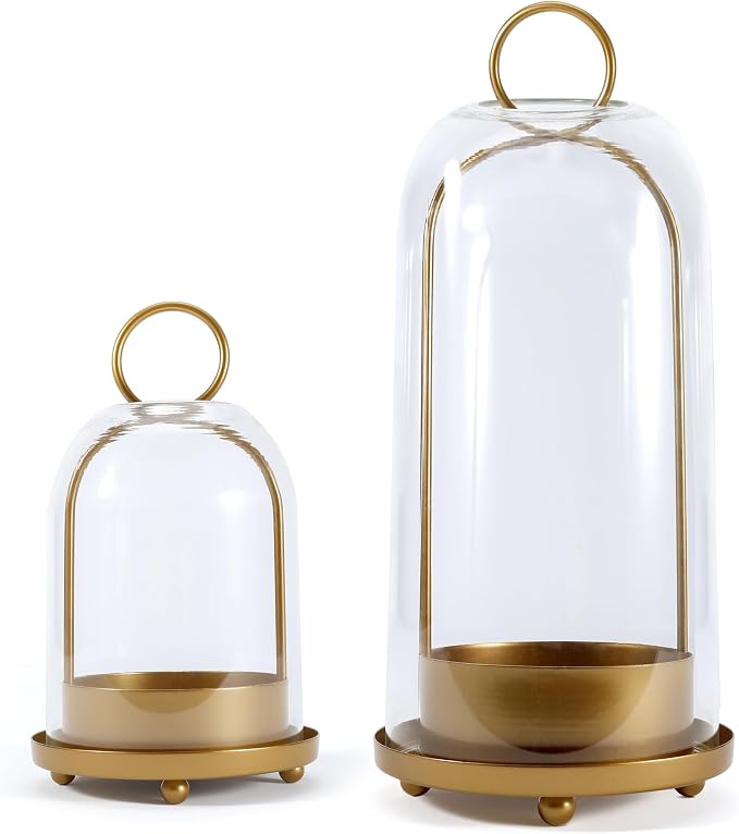 Hurricane Glass Candle Holders, Large & Medium Brass Lanterns Hurricane - Image 8