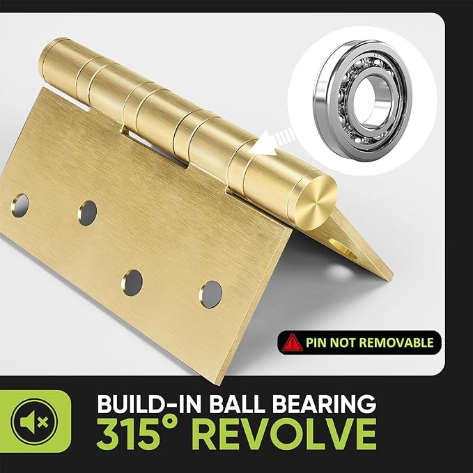 3 Pack Ball Bearing Door Hinges, 4in x 4in Door Hinges, Heavy Duty Stainless - Image 3