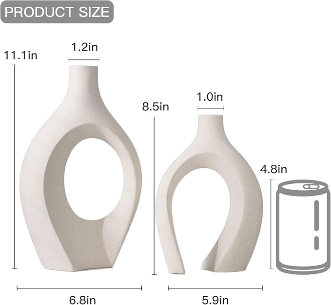 XL Beige Ceramic Vase Set of 2 for Modern Home Decor, Eclectic Entryway Modern - Image 5