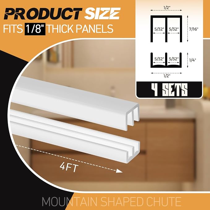 4 Sets 4FT Sliding Door Track for 1/8" Thick Panels Closet Glass Doors Plastic - Image 2
