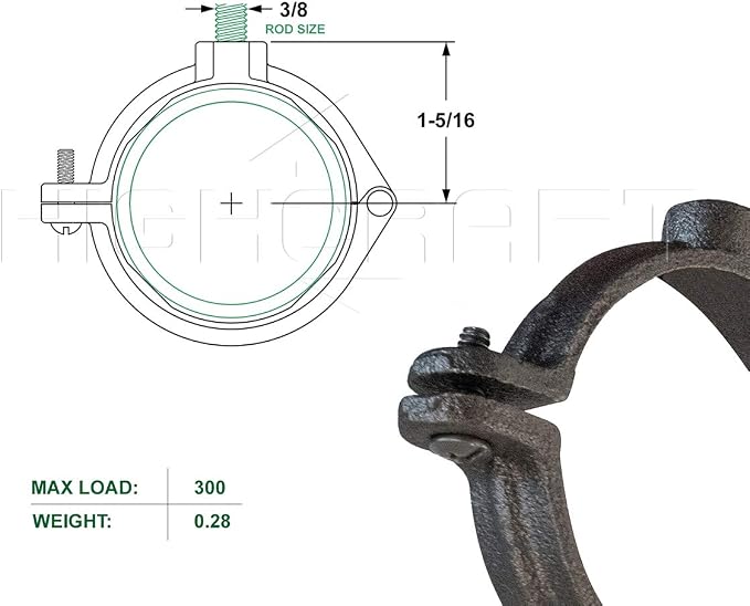 HIGHCRAFT HINGB-114-5 Industrial Decor Hinged Split Ring Pipe Hanger 1-1/4 in. - Image 6