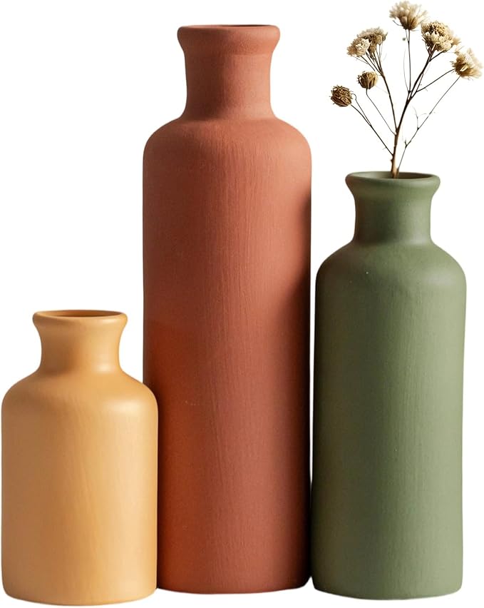 Modern Ceramic Vase Set of 3, Neutral Colors, Decorative Bottles by TINCTOTNICVase