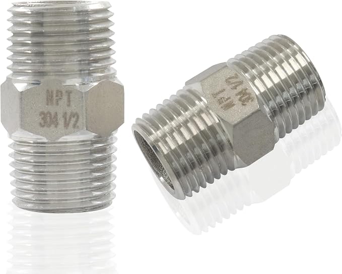 1/2" Male x 1/2" Male NPT Hex Nipple Pipe Fittings | 304 Stainless Steel by Unknown