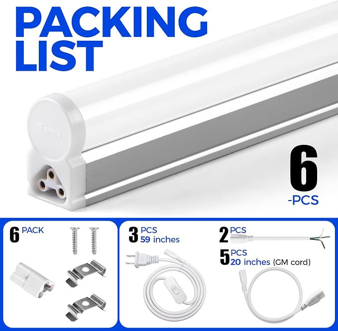 Barrina T5 LED Ceiling Light Fixtures, 6 Packs | Daylight White, Corded Electric - Image 8