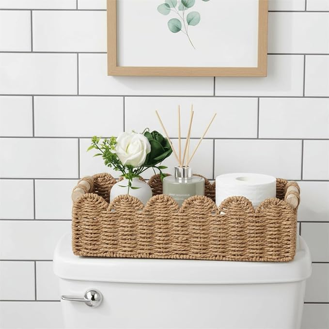 CubesLand Scalloped Toilet Paper Storage Basket W/Handle - Image 2