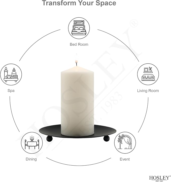 Hosley Black Iron Pillar Candle Holder Plates – 7-Inch Decorative Round Trays - Image 3