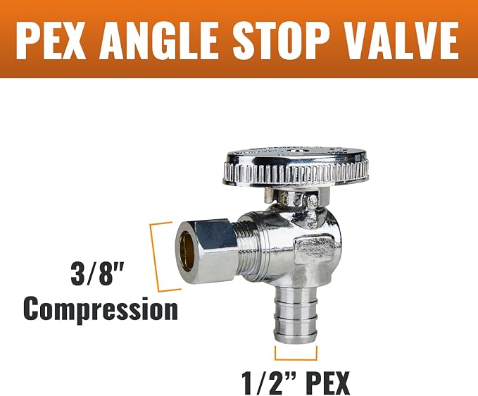 10-Pack Angle Stop Valve, 1/2" PEX x 3/8" OD Compression, 1/4 Turn | Brass - Image 2