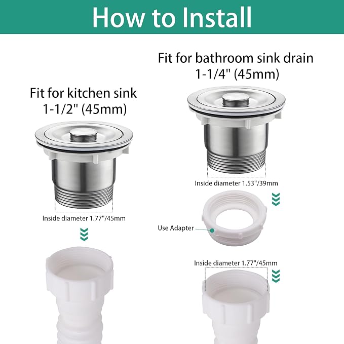 Sink Drain Pipe Kit, Flexible 1-1/2 Inch P Trap Kitchen Sink Plumbing Kit - Image 3