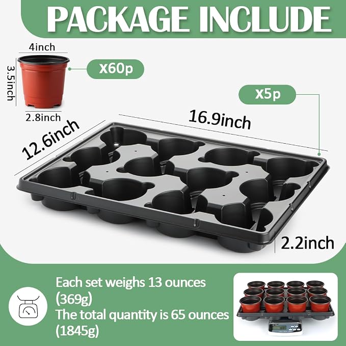 RooTrimmer 4 inch Round Nursery Pots 60pcs, 12 Cell Nursery Pots Trays 5 Pcs - Image 2
