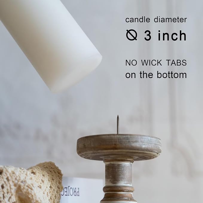 MOZEAL 3" x 8" Hand-Poured Unscented Large Candle, Smokeless Rustic Pillar - Image 4