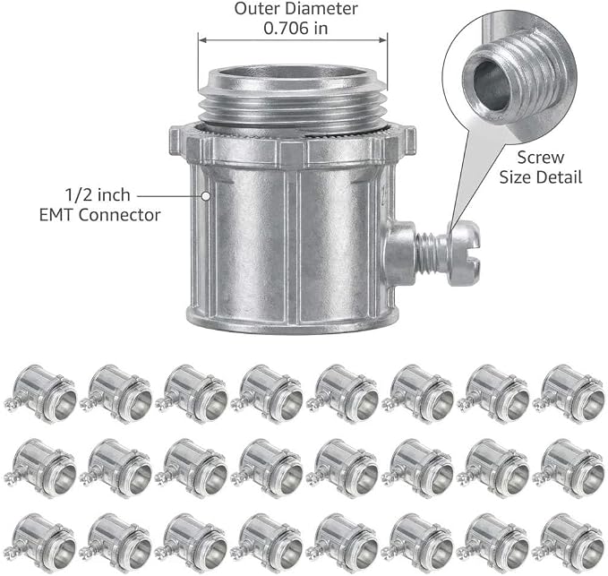 QWORK EMT Set Screw Connectors, 1/2" Zinc Die Cast, High Voltage & Easy - Image 3
