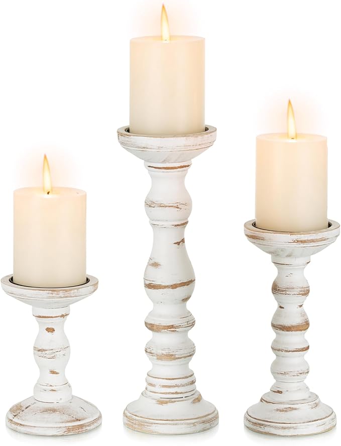 Romadedi Pillar Wood Candle Holders, Dining Tables Centerpieces. by ROMADEDI