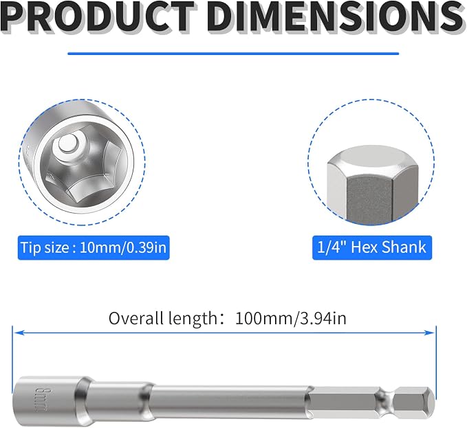 5pcs 10mm Nut Setter Driver Drill Bit, 100mm Length | Quick-Change, Impact Nut - Image 2