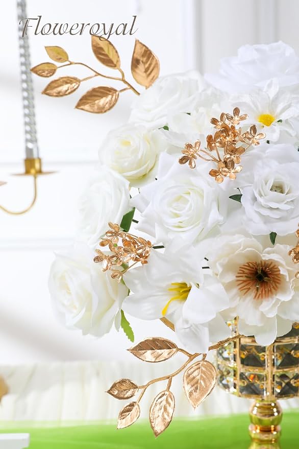 Artificial Flowers Combo Pure White Flowers Mix Silk Flowers Fake Roses - Image 2