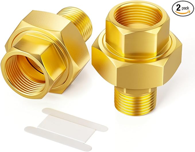 GASHER 2PCS 3/8" NPT Brass Union Pipe Fitting | 3/8 Inch Male x 3/8 Inch Female by GASHER