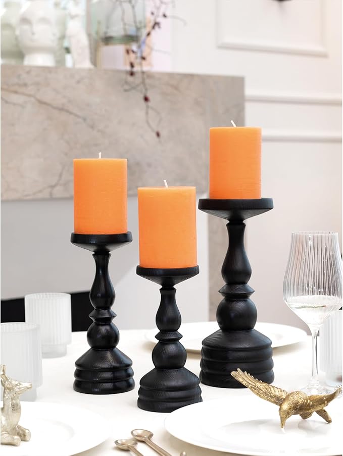 3x4 inch Pillar Candles Set of 3 – Unscented Dripless Rustic Orange Candles - Image 5