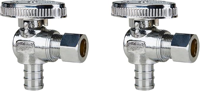 2-Pack Angle Stop Valve, 1/2" PEX x 3/8" OD Compression, 1/4 Turn | Brass by SUNGATOR