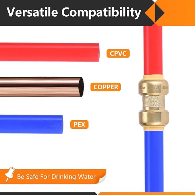 12PC HeSun Pushfit Coupling, 3/4"x3/4" Push to Connect Plumbing Fittings | - Image 6