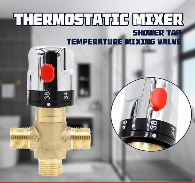 Thermostatic Mixing Valve Shower Mixing Valve 1/2" NPT Solid Brass Hot and Cold - Image 3