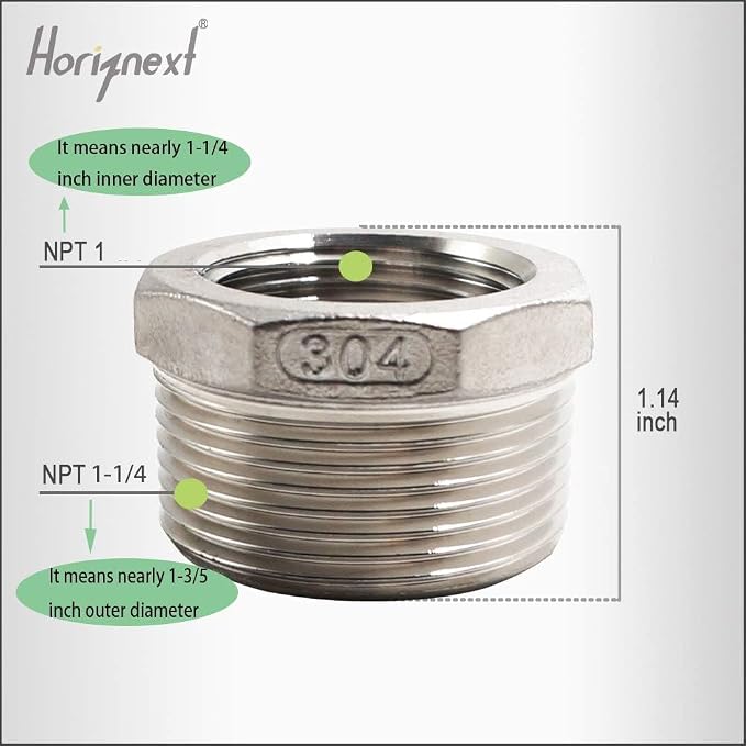 Reducing Bushing Pipe Adapter 1-1/4 MIP x 1 FIP, 304 SS - Image 2