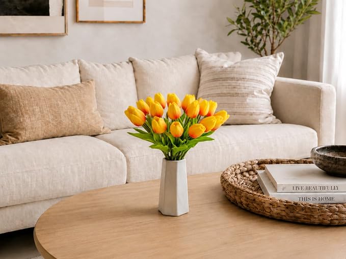 Mandy's 20pcs Artificial Sunset Tulips | 13.5 Inch Lifelike PU Tulips Faux - Image 8
