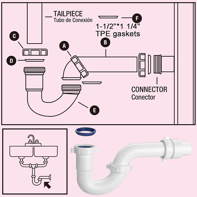 eflyefly 1-1/2 inch P Trap Kitchen Bathroom Sink Drain Kit - Image 7