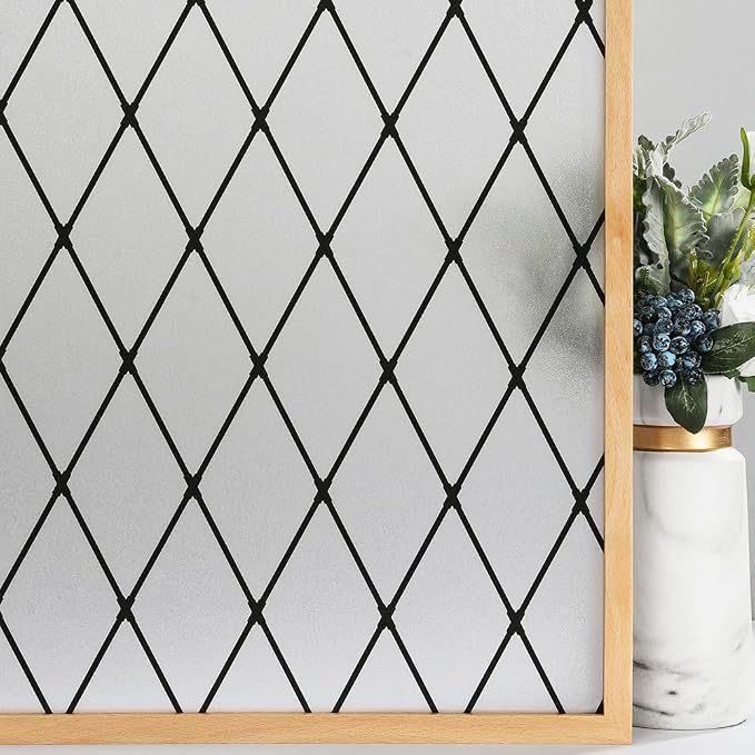 Frosted Black Lattice Window Film Static Cling Window Privacy Films Decorative by VELIMAX