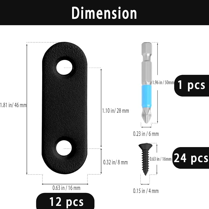 12 Pcs Mending Plate, 1.81 x 0.6 inch Stainless Steel Flat Plates - Image 3